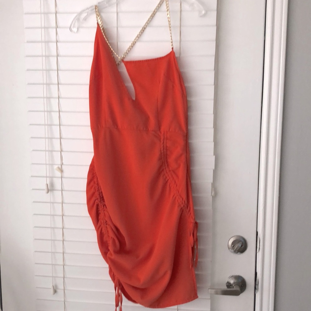 PrettyLittleThing Asymmetrical Dress Chain Bodycon Orange SZ 8 NWT